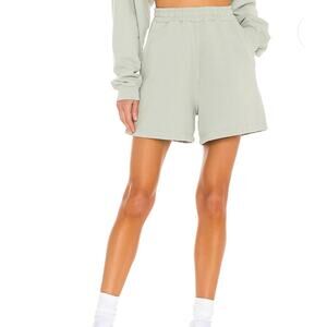 SIXTHREESEVEN Pull On High Waist Lounge Cotton The Sweat Short In Sage Size XS